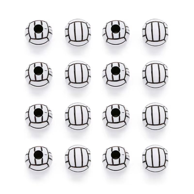 100 Pcs Acrylic Baseball Volleyball Rugby Tennis Basketball Beads 12Mm Sports Pony Ball Spacer Beads Jewelry Making