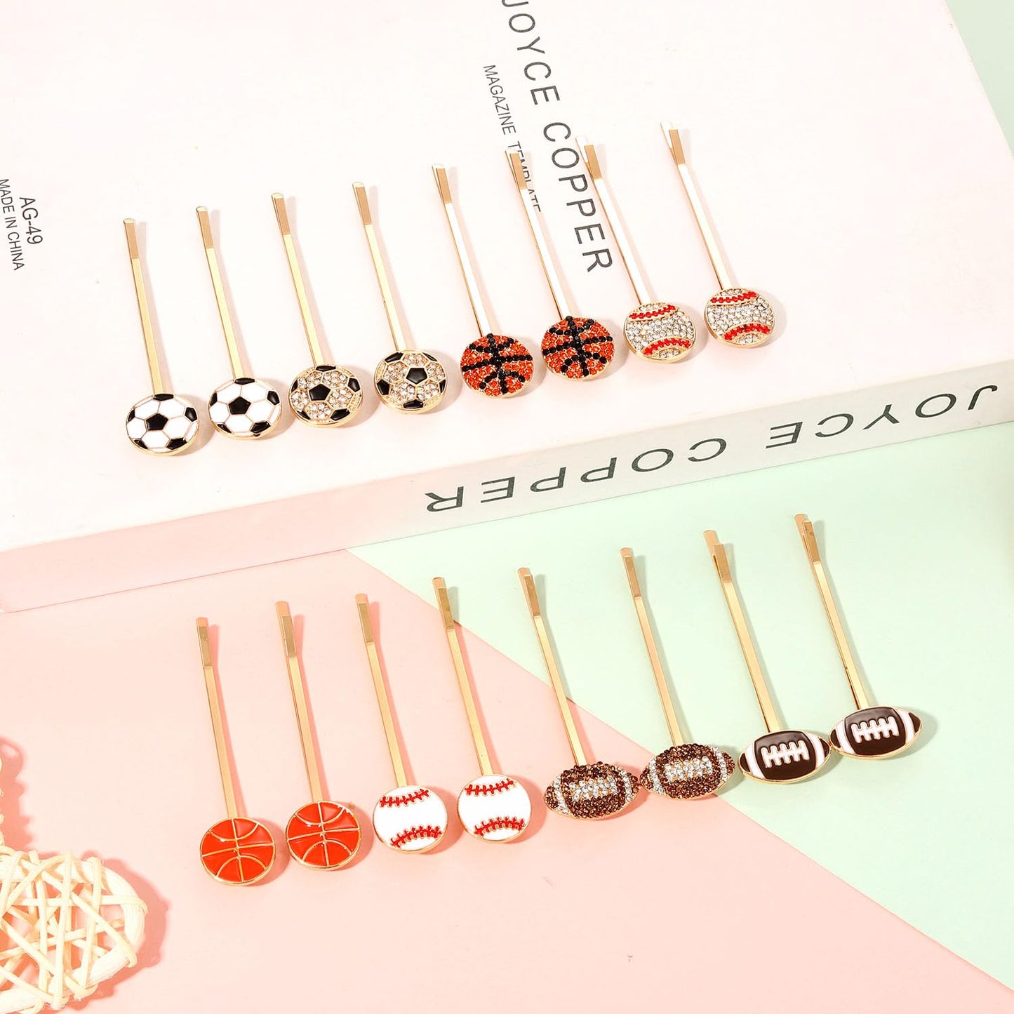 6/8 Pairs Game Day Hair Clips for Women Football Baseball Hairpins Basketball Soccer Hair Clips Football Baseball Mom Accessories Game Day Hair Accessory Party Favor Gifts