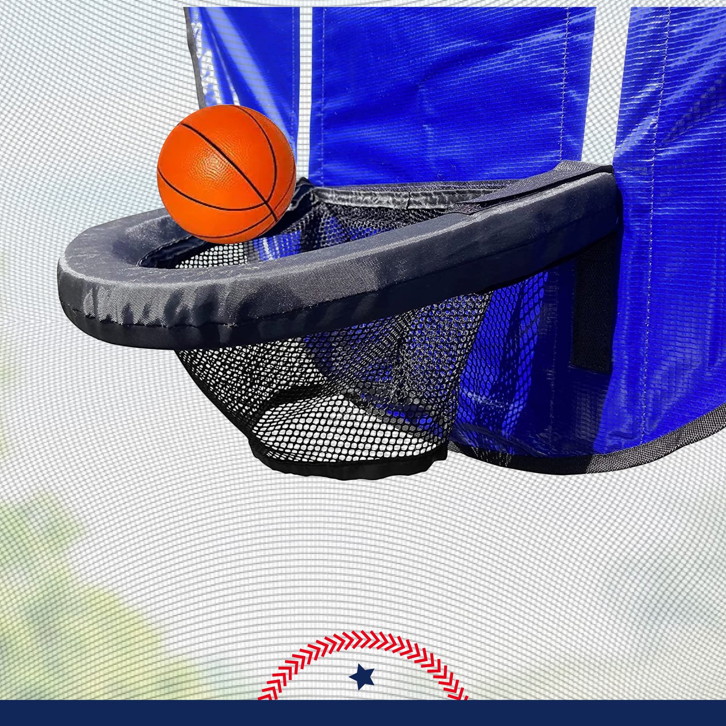 Trampoline Basketball Hoop & Mini B-Balls, Waterproof & Safe Dunking.