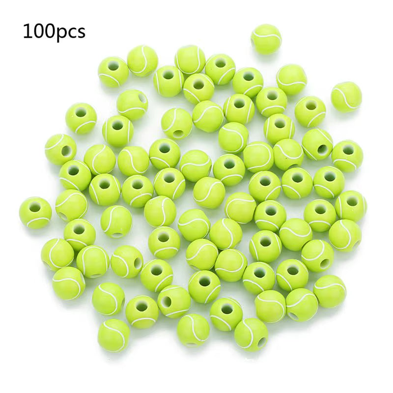 100 Pcs Acrylic Baseball Volleyball Rugby Tennis Basketball Beads 12Mm Sports Pony Ball Spacer Beads Jewelry Making