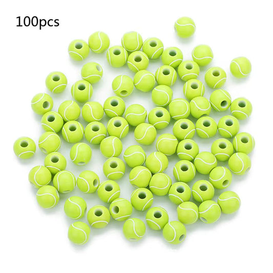 100 Pcs Acrylic Baseball Volleyball Rugby Tennis Basketball Beads 12Mm Sports Pony Ball Spacer Beads Jewelry Making