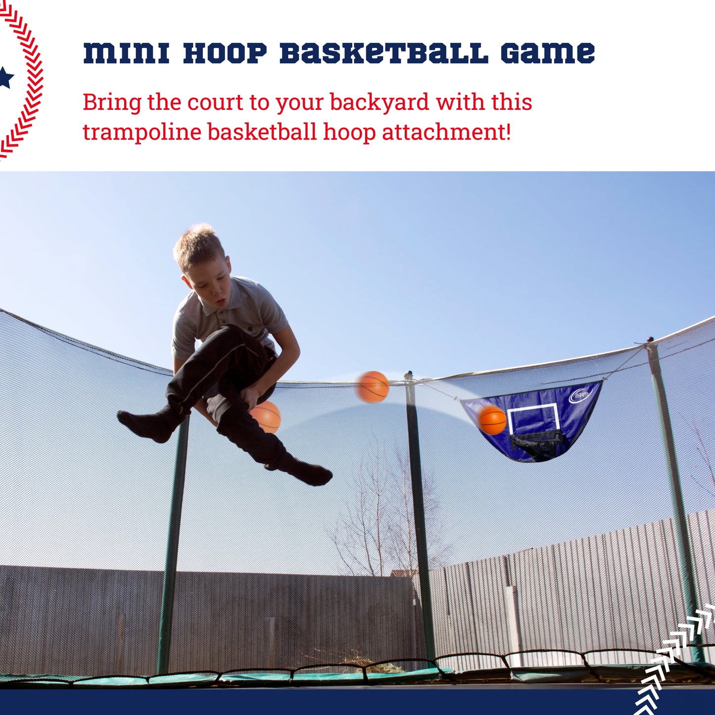 Trampoline Basketball Hoop & Mini B-Balls, Waterproof & Safe Dunking.