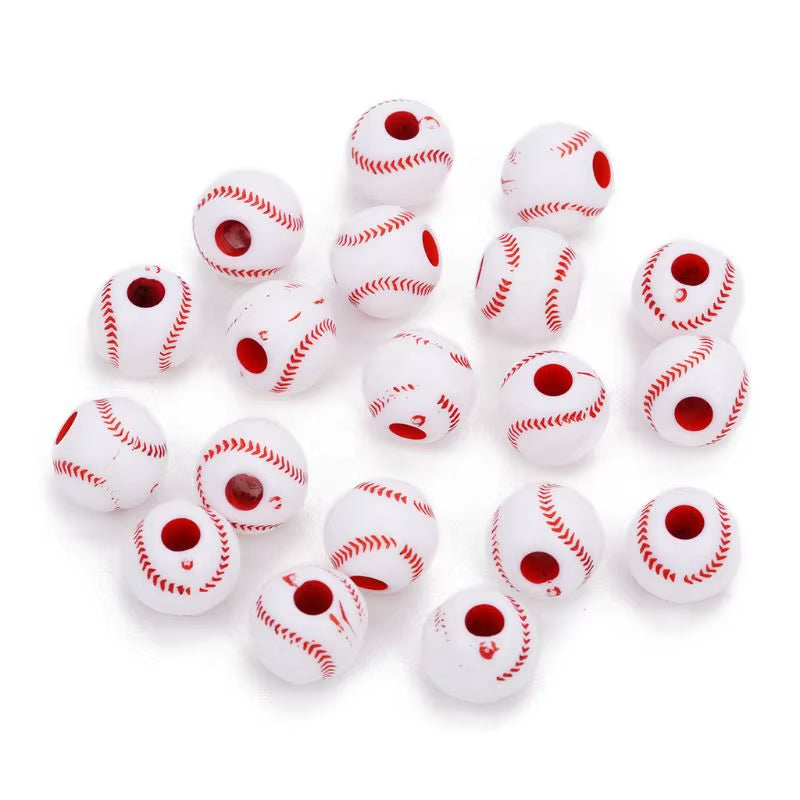 100 Pcs Acrylic Baseball Volleyball Rugby Tennis Basketball Beads 12Mm Sports Pony Ball Spacer Beads Jewelry Making