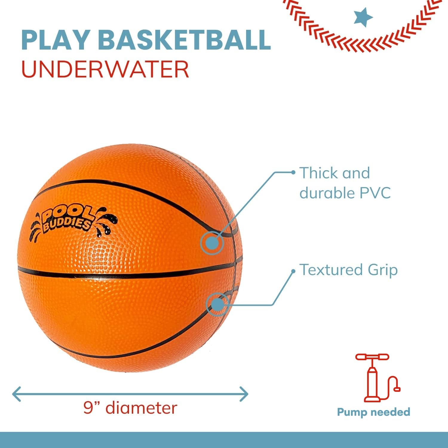 6.5"" Mini Underwater Basketball Pool Ball - Pool Ball Fun Pool Game for Kids, Dribble and Pass Underwater Game - Easy to Fill, Highly Durable - Safe for Ages 6 and Up