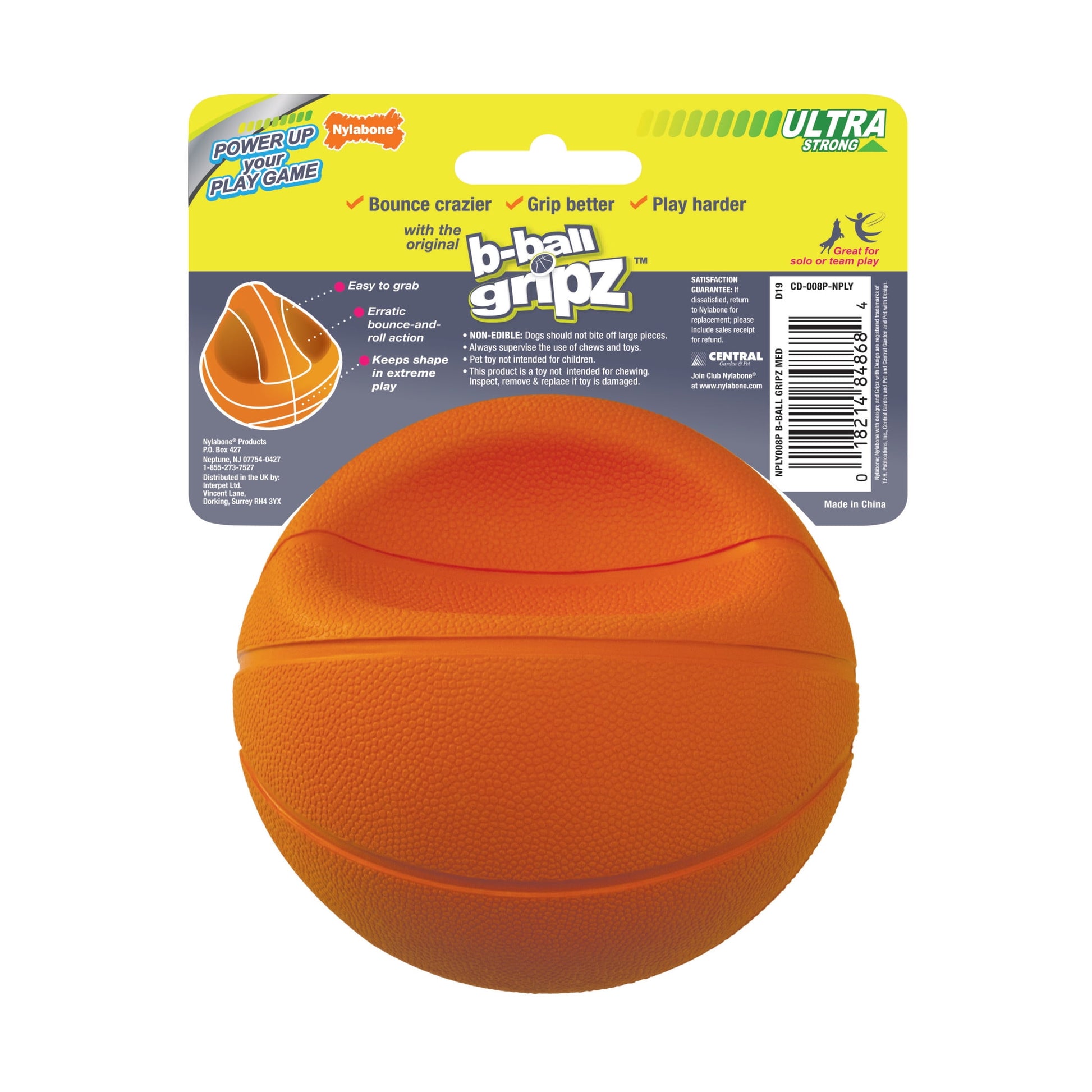 Power Play Dog Basketball B-Ball Gripz Medium/Wolf - up to 35 Lbs. 4.5 Inch (1 Count)