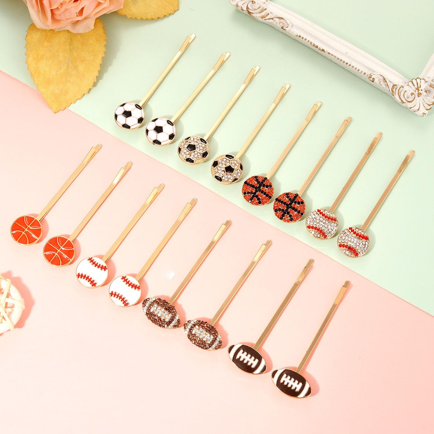 6/8 Pairs Game Day Hair Clips for Women Football Baseball Hairpins Basketball Soccer Hair Clips Football Baseball Mom Accessories Game Day Hair Accessory Party Favor Gifts