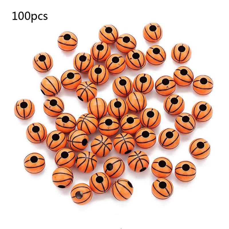 100 Pcs Acrylic Baseball Volleyball Rugby Tennis Basketball Beads 12Mm Sports Pony Ball Spacer Beads Jewelry Making